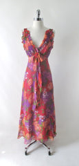 Vintage 70s Rose Garden Chiffon Maxi Party Dress XS - Bombshell Bettys Vintage