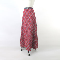 vintage 70s red plaid maxi skirt matching belt profile