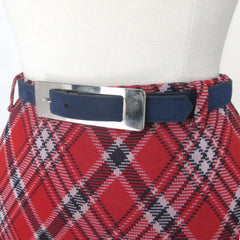 vintage 70s red plaid maxi skirt matching belt buckle