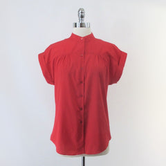 Vintage 70s 80s Half Button Red Top Blouse M