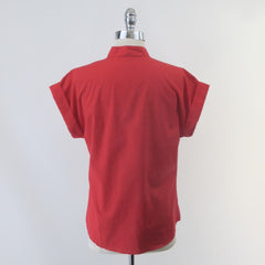 Vintage 70s 80s Half Button Red Top Blouse M