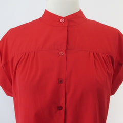 Vintage 70s 80s Half Button Red Top Blouse M