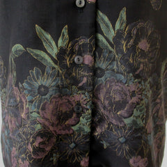 Vintage 70s Gold Floral Print Top Blouse L