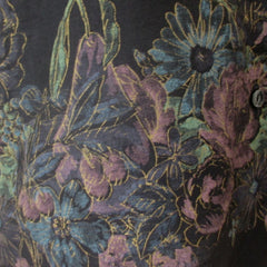 Vintage 70s Gold Floral Print Top Blouse L