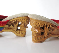 Vintage Hand Carved Wood Rainbow Strap Mules Heels Shoes 8 - Bombshell Bettys Vintage
