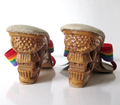 Vintage Hand Carved Wood Rainbow Strap Mules Heels Shoes 8 - Bombshell Bettys Vintage