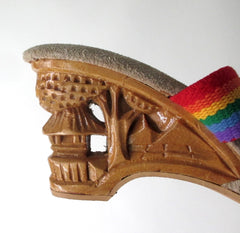 Vintage Hand Carved Wood Rainbow Strap Mules Heels Shoes 8 - Bombshell Bettys Vintage