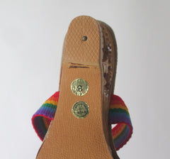Vintage Hand Carved Wood Rainbow Strap Mules Heels Shoes 8 - Bombshell Bettys Vintage