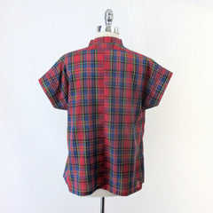 Vintage 70s 80s Half Button Plaid Top Blouse M