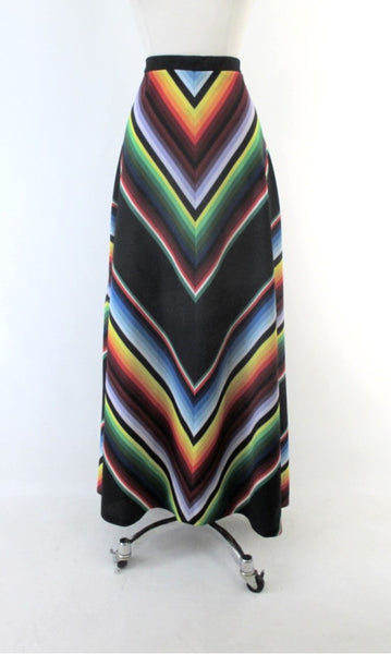 Vintage 70s Rainbow Chevron Striped Maxi Skirt 2X Bombshell