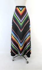 Vintage 70s Rainbow Chevron Striped Maxi Skirt 2X