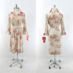 Vintage 70s Landscape Novelty Print Shirt Dress • New Vintage • L