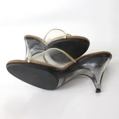 Vintage 70s Clear Lucite Gold Trim Heels Shoes 7