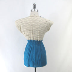 • Vintage Crochet & Embroidered Peasant Top Blouse S