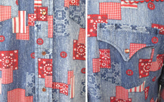 Mens Vintage 70s Lee Chambray Patchwork Pearl Snap Western Shirt L