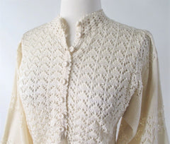 Vintage 70s Cream Chevron Knit Sweater Top S