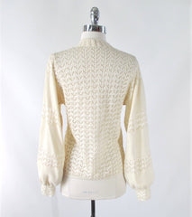 Vintage 70s Cream Chevron Knit Sweater Top S