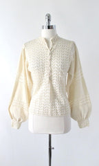 Vintage 70s Cream Chevron Knit Sweater Top S