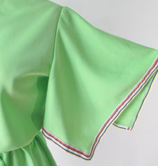 Vintage 70s Green Rainbow Trim Angel Sleeve Belted Top M - Bombshell Bettys Vintage