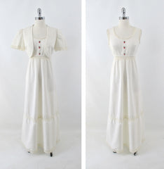 vintage off white cream strawberry lace maxi wedding dress matching bolero set bombshell bettys vintage front