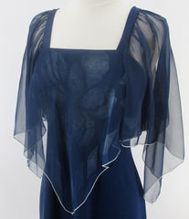 • Vintage 70s Navy Blue Sheer Angel Sleeve Party Dress L