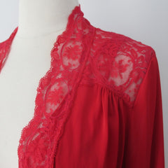 Vintage 70s Red Olga Bodysilk Nightgown & Robe Set M