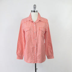 Vintage 70s Women's Red White Gingham Plaid Western Shirt S