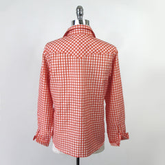 Vintage 70s Women's Red White Gingham Plaid Western Shirt S