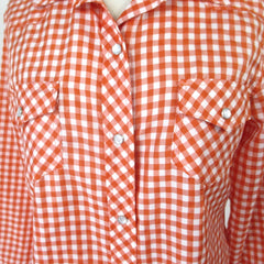 Vintage 70s Women's Red White Gingham Plaid Western Shirt S