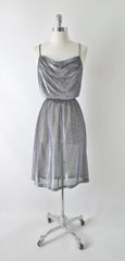 Vintage 70s Shimmering Silver Disco Goddess Dress M - Bombshell Bettys Vintage