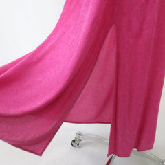 Vintage 70s Hot Pink Terry Cloth Grecian Maxi Dress / Cover Up L