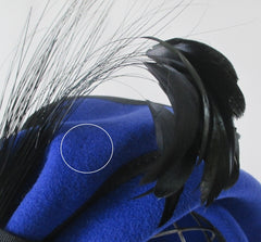 Vintage 80s Sylvia Blue Black Feather Hat /  Original Tags - Bombshell Bettys Vintage