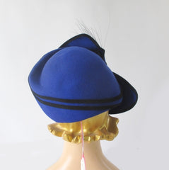 Vintage 80s Sylvia Blue Black Feather Hat /  Original Tags - Bombshell Bettys Vintage