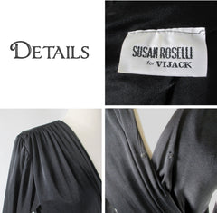 Vintage 80s Black Side Drape Beaded Party Dress S
