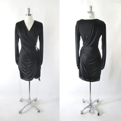 Vintage 80s Black Side Drape Beaded Party Dress S