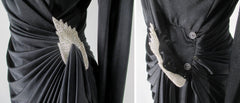Vintage 80s Black Side Drape Beaded Party Dress S