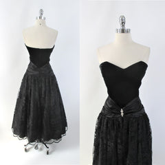 Vintage 80s Scott Mc Clintock Strapless Black Party Dress S