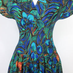 Vintage 80s / 50s Style Floral Full Skirt Day Dress XS