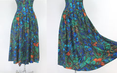 Vintage 80s / 50s Style Floral Full Skirt Day Dress XS