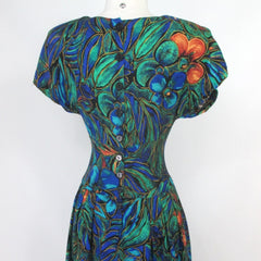 Vintage 80s / 50s Style Floral Full Skirt Day Dress XS