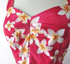 Vintage 80s 50s Style Royal Hawaiian Pink Plumeria Fit & Flare Dress S - Bombshell Bettys Vintage