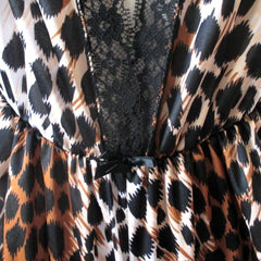 Vintage 80's High French Cut Black Lace Leopard Teddy S NOS