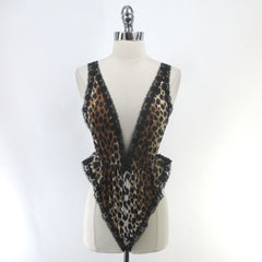 Vintage 80's High French Cut Black Lace Leopard Teddy S NOS