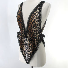 Vintage 80's High French Cut Black Lace Leopard Teddy M NOS