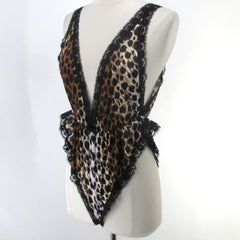 Vintage 80's High French Cut Black Lace Leopard Teddy S NOS
