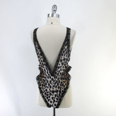 Vintage 80's High French Cut Black Lace Leopard Teddy S NOS