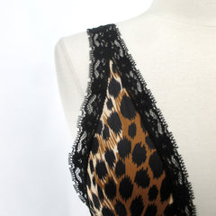 Vintage 80's High French Cut Black Lace Leopard Teddy S NOS