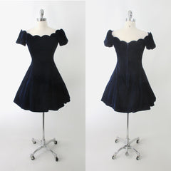 Vintage 90s Blue Velvet Off Shoulder Mini Party Dress S