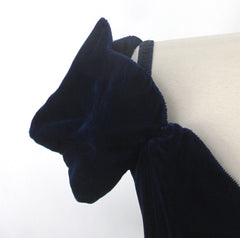 Vintage 90s Blue Velvet Off Shoulder Mini Party Dress S