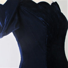 Vintage 90s Blue Velvet Off Shoulder Mini Party Dress S